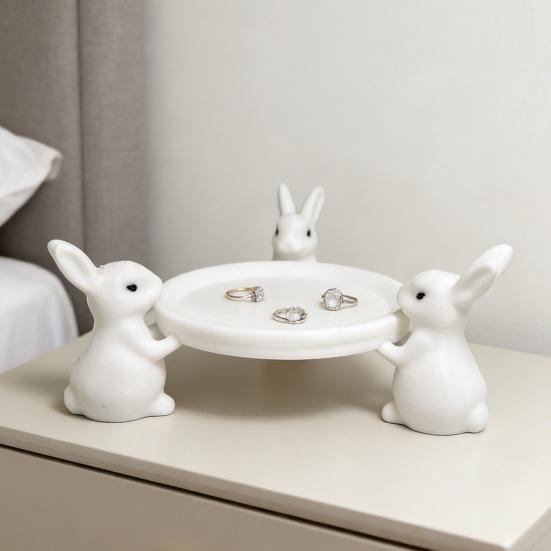 Kaninchen Aufbewahrungsschale 3D Gedruckte Statue mit Weißem Kaninchen Schale Schlüssel Ohrringe Schmuck Ausstellungsständer