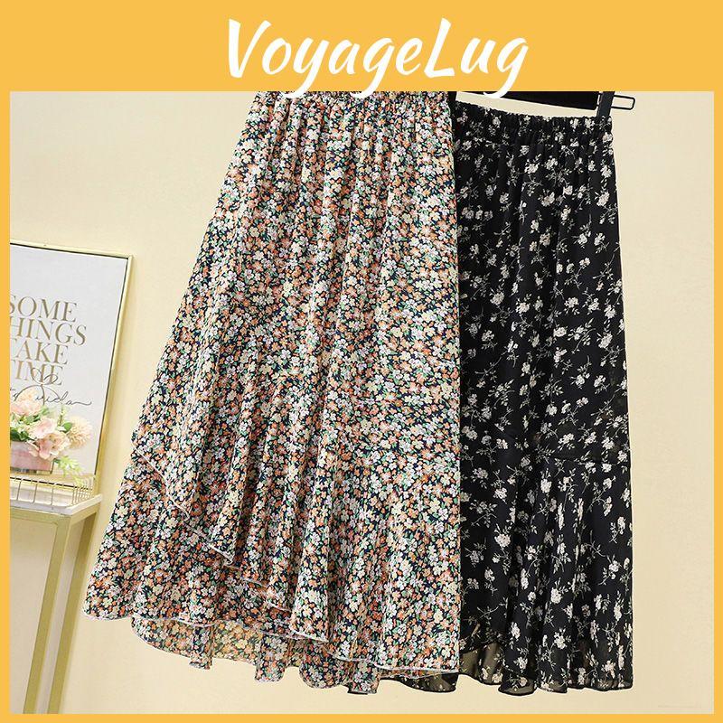 Floral Women Chiffon Summer Fat Sister Covering The Crotch Showing A Thin Irregular Aline Skirt