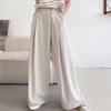 Shop   Women Summer Suit Diagonal Linen Wide Leg Pants Beige Nys Wpt 4471