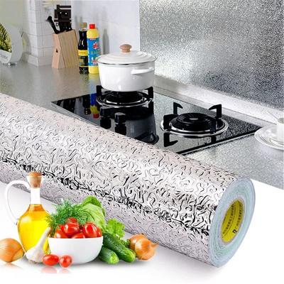 Küchen Öl Aufkleber Küche Öl-proof Wasserdichte Aufkleber Schrank Wand StickerAluminium Folie Tapete Küche Zubehör
