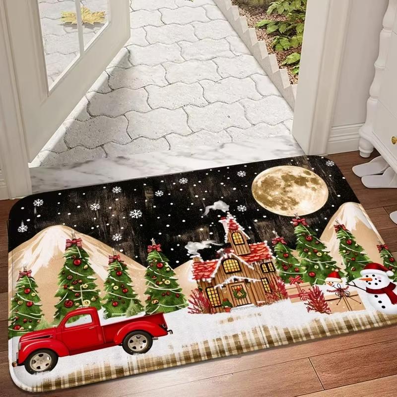 VIKAMA Christmas Carpet Snow Scene Doormat Festive Welcome Mat Warm Living Room Carpet Winter Rug For Bedroom Home Decoration