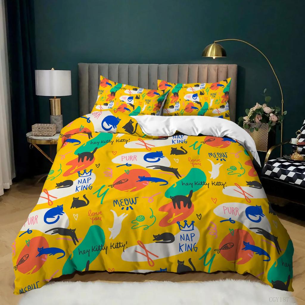Cactus Duvet Cover Cartoon Comforter Cover Cute Dog Cat Bedding Set Potted Plant Garden Style Queen King Full Size Quilt Cover