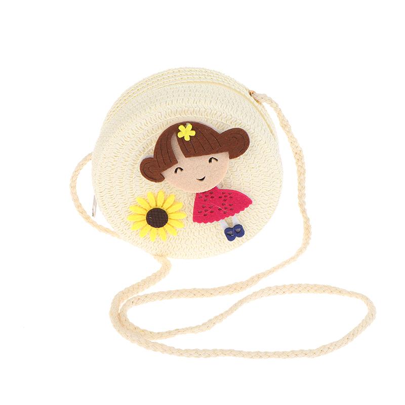 Children Flower Girl Straw Bag Crossbody Bag Handmade Woven Messenger Bag Straw Handbag Shoulder Bag Summer Kids Coin Purse