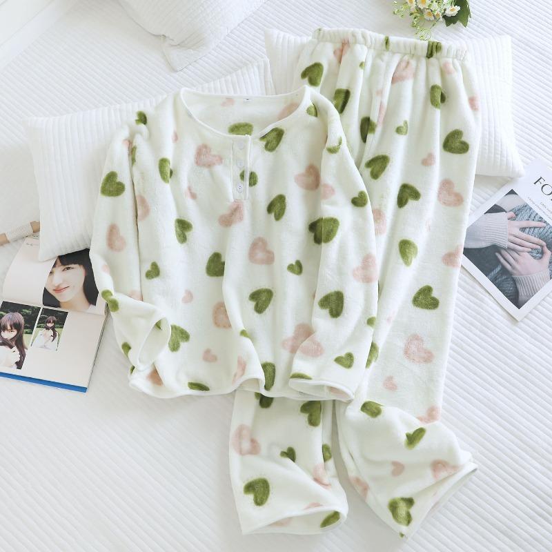 2026 Nowy Zimowy Damski Zestaw Piżamowy z Pogrubionym Fleeceu i Flanelą Ciepły Head Cartoon Wygodny Zestaw Ubrań Domowych Piżama