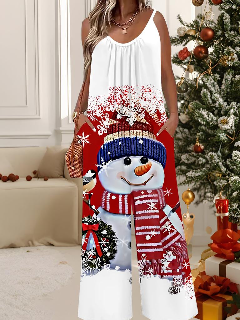 Women's Fashion Jumpsuit, Plus Size Clothing Daily Casual Fashion Wear, Graphic Christmas Printing Design,  Party Parties, Christmas Clothing