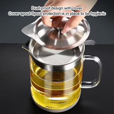 1L/1.5L Glass Oil Filter Kitchen Seasoning Tank Oil Tank Impurity Separator Fine Mesh Oil Filter Container Cooking Tool