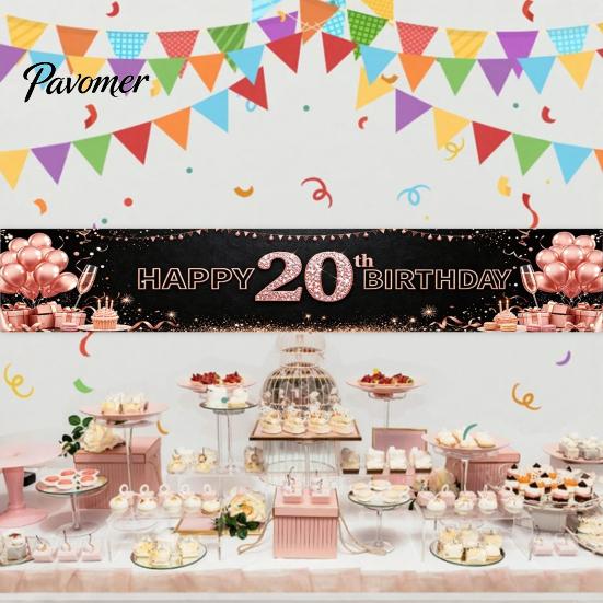 Birthday Decoration Banner Large Happy Yard Sign, 70 x 15 Inch Neon Cyberspace Theme Outdoor Backdrop for Boys Girls Party Supplies Portable