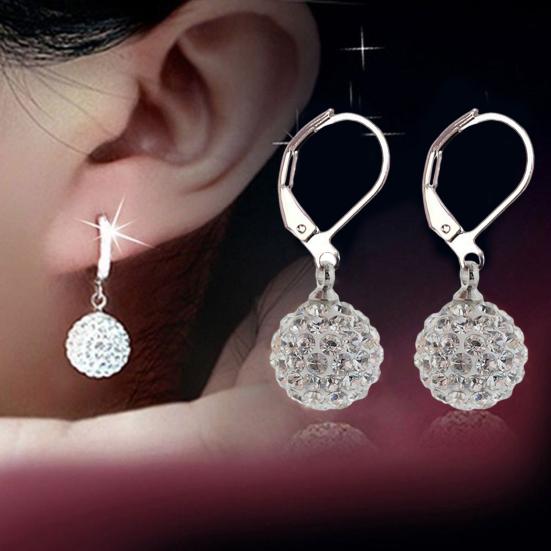Earrings Rhinestones Inlaid Exquisite Metal Round Ball Dangle Huggie Earrings for Party