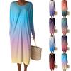 Women's Fashion Casual Long Sleeve Gradient Round Neck Pocket Elegant Temperament Dress