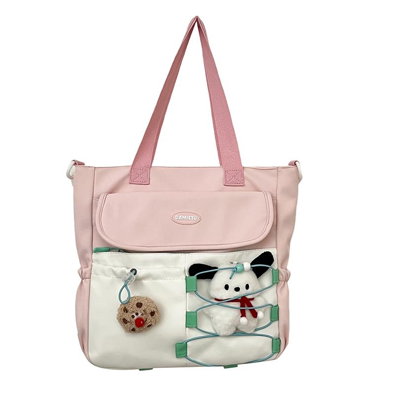 Contrast Color Student Classes Crossbody Bag Large Capacity Water-Repellent Nylon Book Bag Women's Shoulder Bag