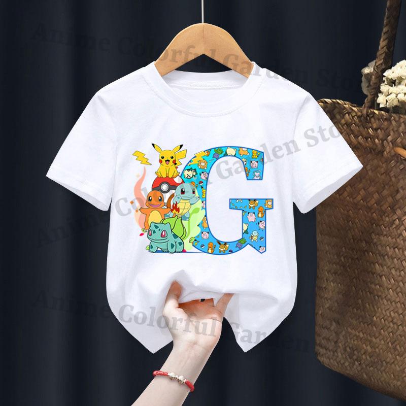 Anime Pokemons Tshirts for Children Pikachu Cartoon Letter Printed Shortsleeved Top Boys Girls Summer Fashion Sports Tshirt