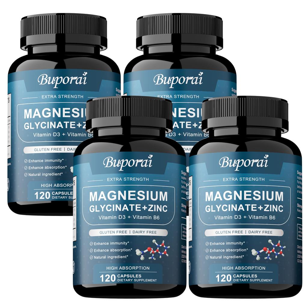 Buporai Magnesium Glycinate Capsules with Vitamin D3 and Vitamin B6 – Bone Support Blend