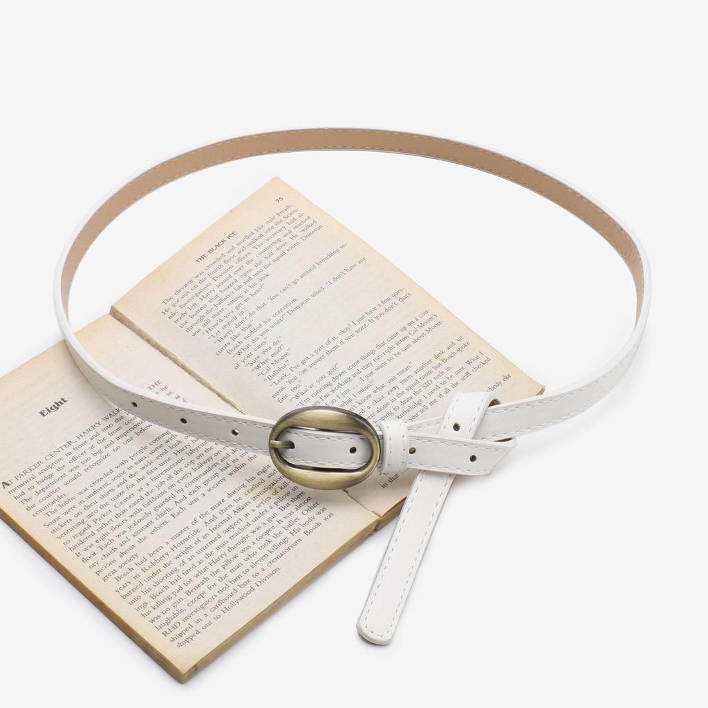 Women's Korean Style Thin Leather Waist Belt - Simple, Fashionable, and Versatile with Alloy Buckle for Dresses and Jeans.