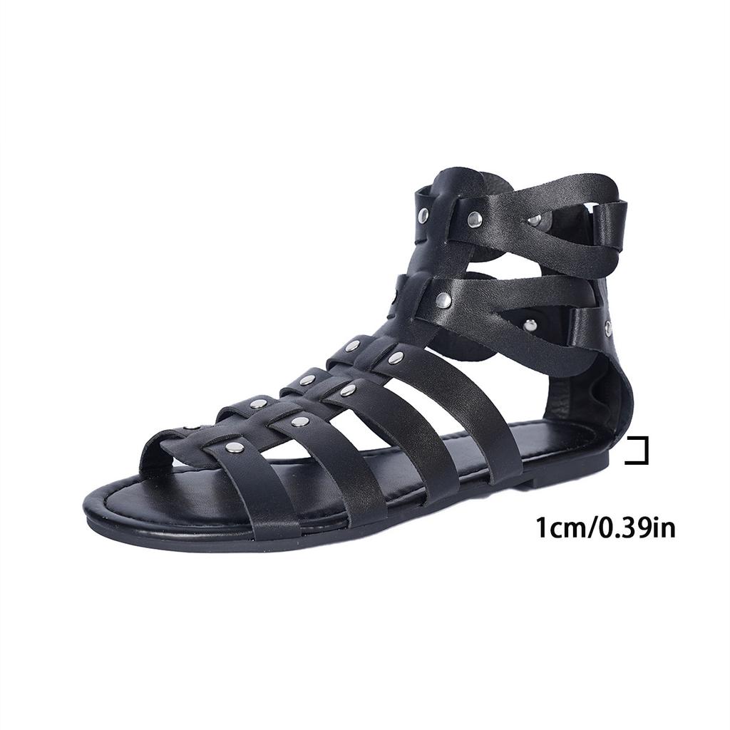 Summer New Roman Style Zipper Flat Bottom Casual Women's Shoes Open Toe Beach Large Size Versatile Women's Shoes