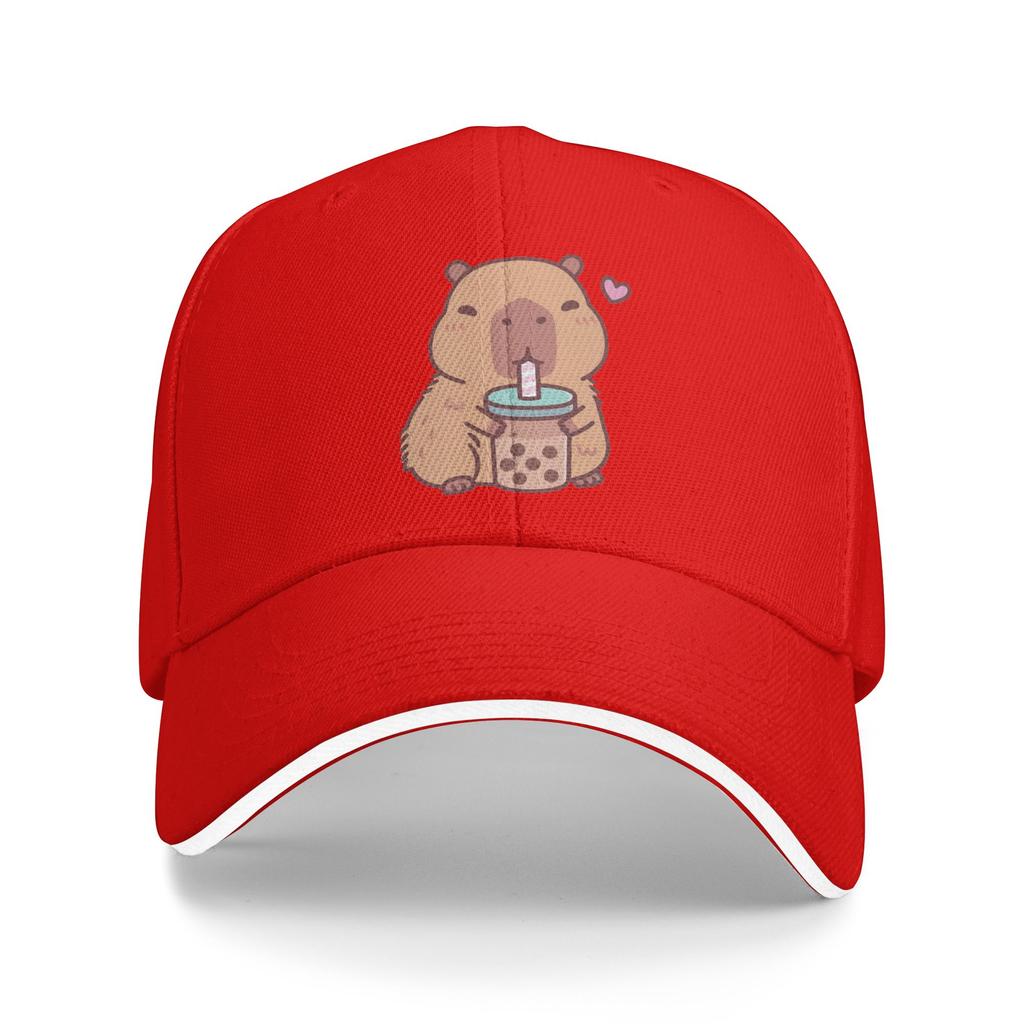 Summer Cute Capybara Loves Drinking Bubble Tea Baseball Cap Fishing y2k Cute Design Sun Trucker Hat Men Breathable Baseball Caps