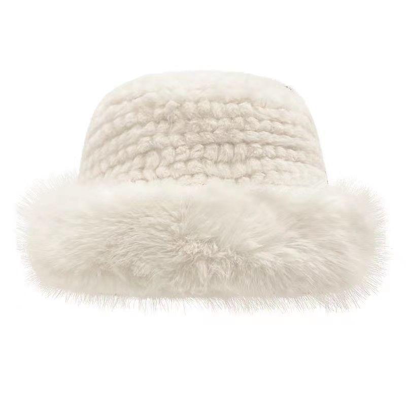 Gestrickte Flauschige Pelzmütze Damen Handgefertigt Winter Kopfbedeckung Warme Mützen