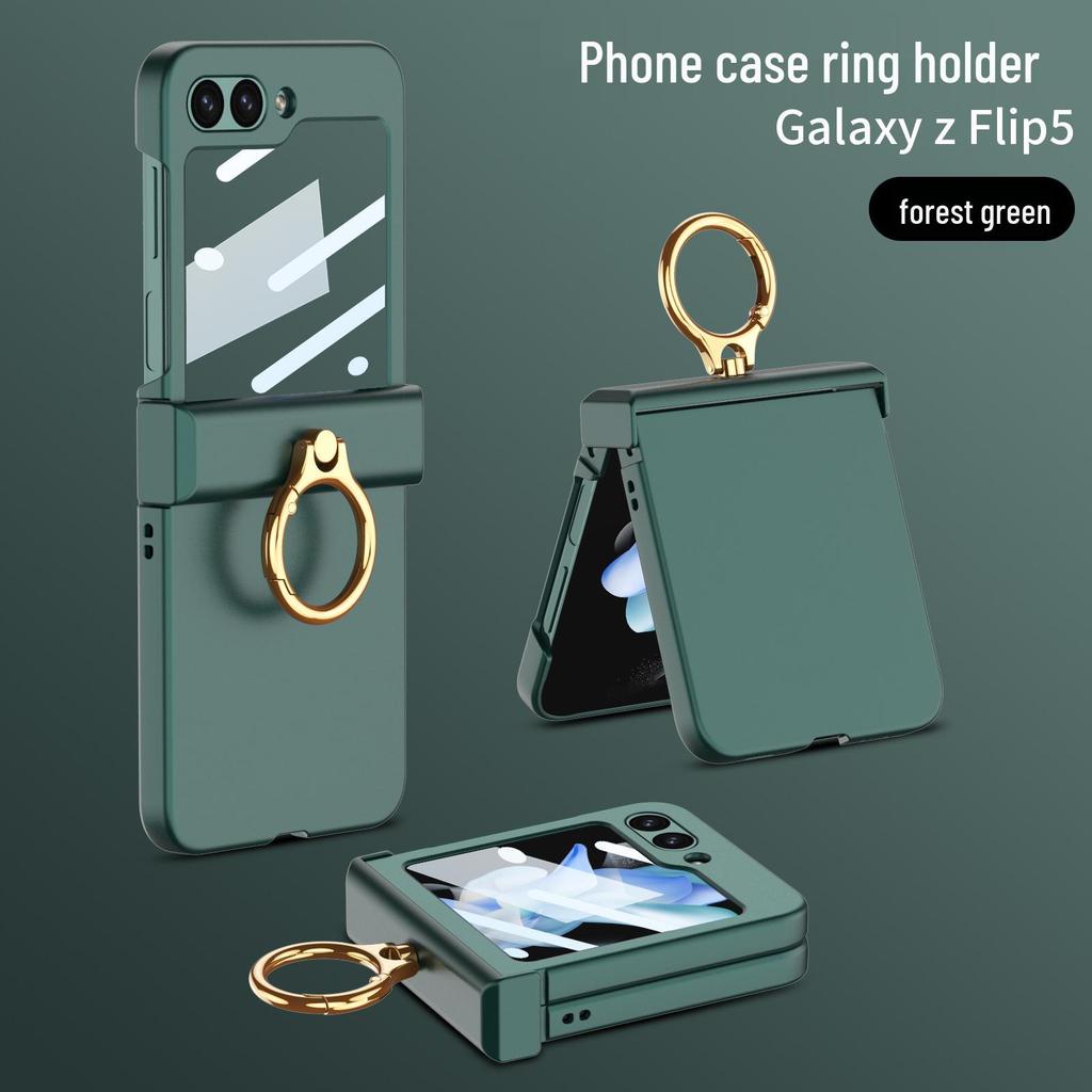 GKK Samsung Z Flip5 Full Coverage Frosted Case with Finger Ring Buckle & Small Folding Hinge.