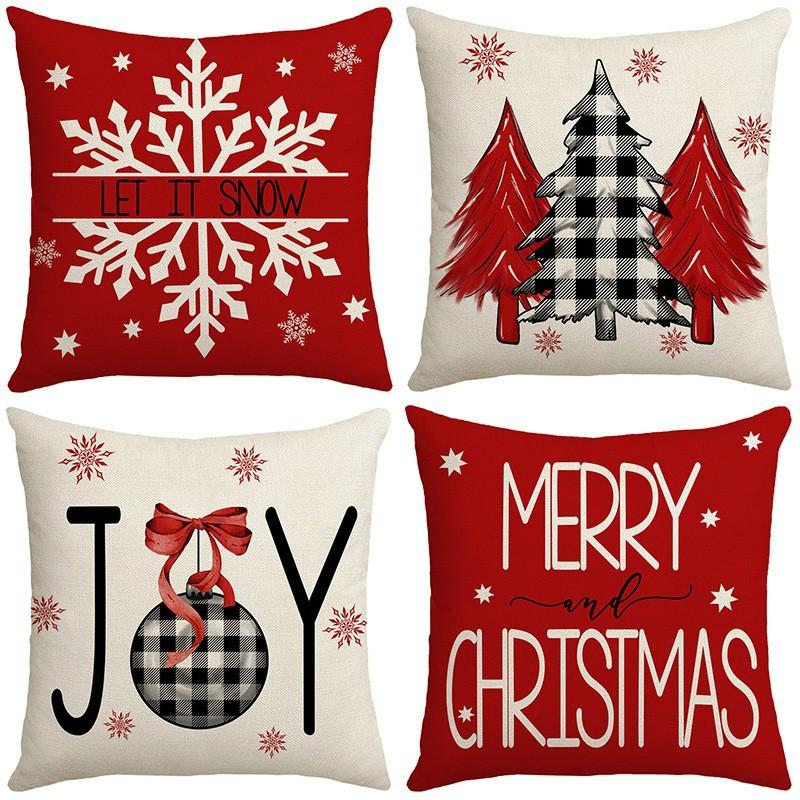 Christmas Pillow Red Christmas Tree Snowflake Home Decoration Pillow Cover