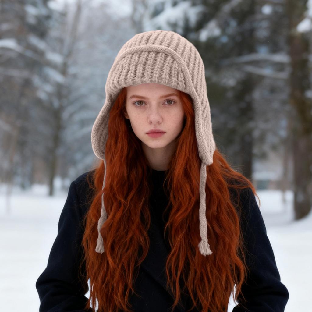Dameflygerlue, Dameullhatt for kaldt vær, Stor hodeomkrets Fasjonabel Varm Strikket Lue