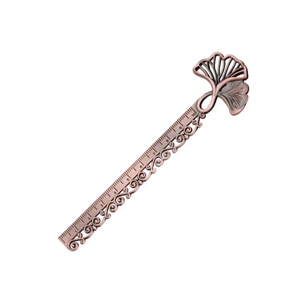 1Pc Vintage Metal Hollowed Butterfly Ginkgo Fine Carving Ruler Measuring Tool Multi-functional Straight Ruler Bookmark School Supply