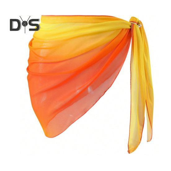 Beach Sheer Cover Up Skirt Gradient Color Chiffon Bikini Wrap Versatile Scarf Swimwear Shawl Sunscreen Cover Up