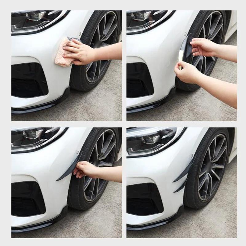 4Pcs Car Spoiler Canards Set Soft Decals Auto Collision Strip Carbon Fiber Pattern Front Bumper Lip Splitter Diffuser Spoiler
