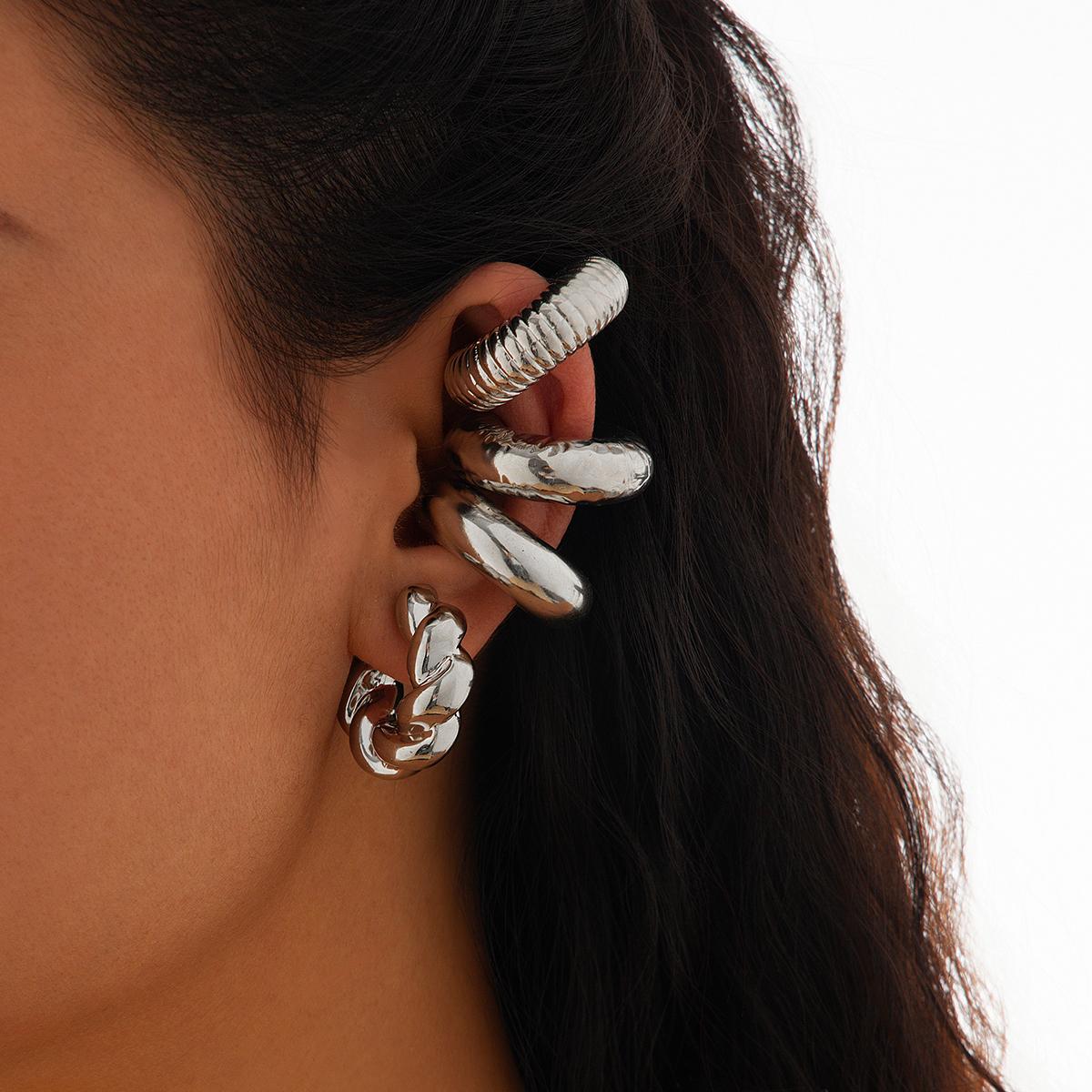 

Ingemark 4Pcs/Set Punk Twisted Chunky Tube Clip Earrings for Women Non Piercing C Shape Ear Cuff Female Jewelry Accessories New