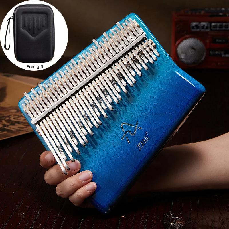 Pian deget Kalimba cu 34 de clape Furnir Lemn de Fag Breloc cu 34 de clape Pian deget Kalimba Instrument Muzical cu Cutie de Depozitare Cadouri pentru Iubitorii de Muzică blue