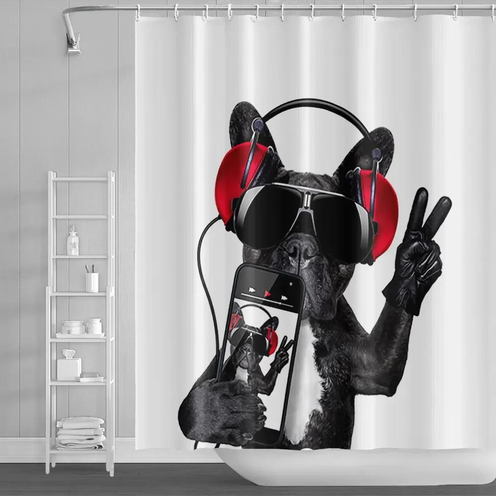 Funny Cat Shower Curtain Cartoon Cute Cats Dog Kids Shower Curtain for Bathroom Waterproof Polyester Home Decor Shower Curtains