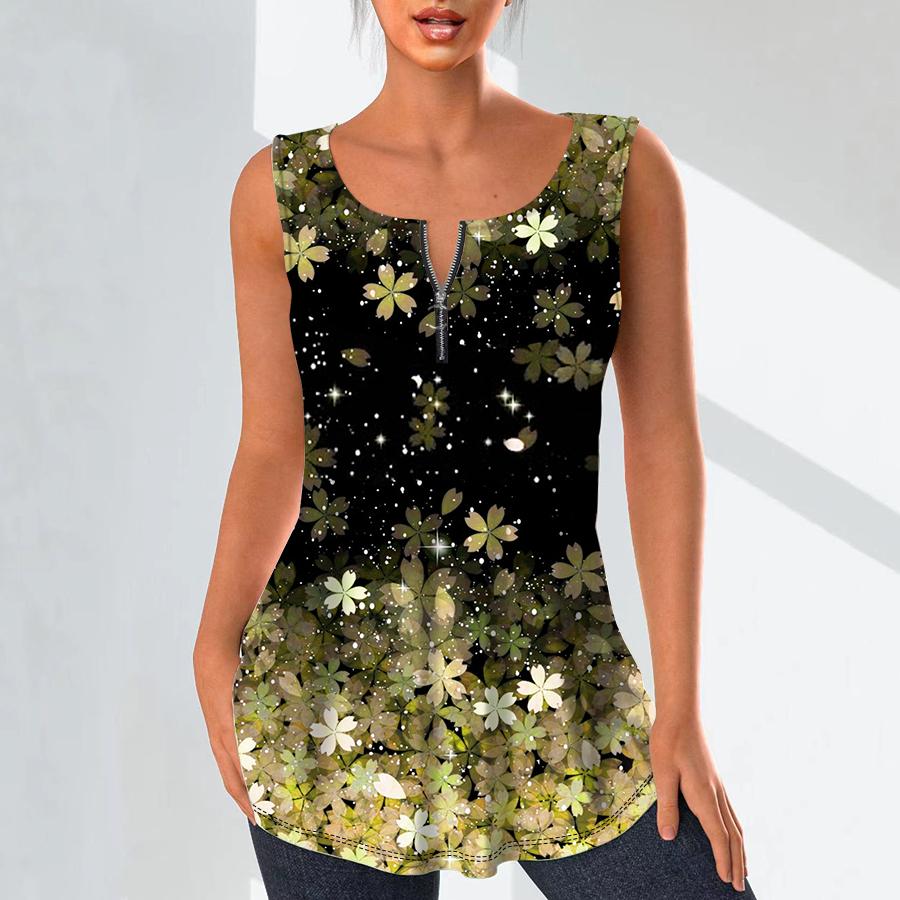 Dámská móda Košile s výstřihem do V Ležérní topy Tričko Dámské 3D Růžové třešňové květy Potisk tílka Halenka velké velikosti bez rukávů Tílka