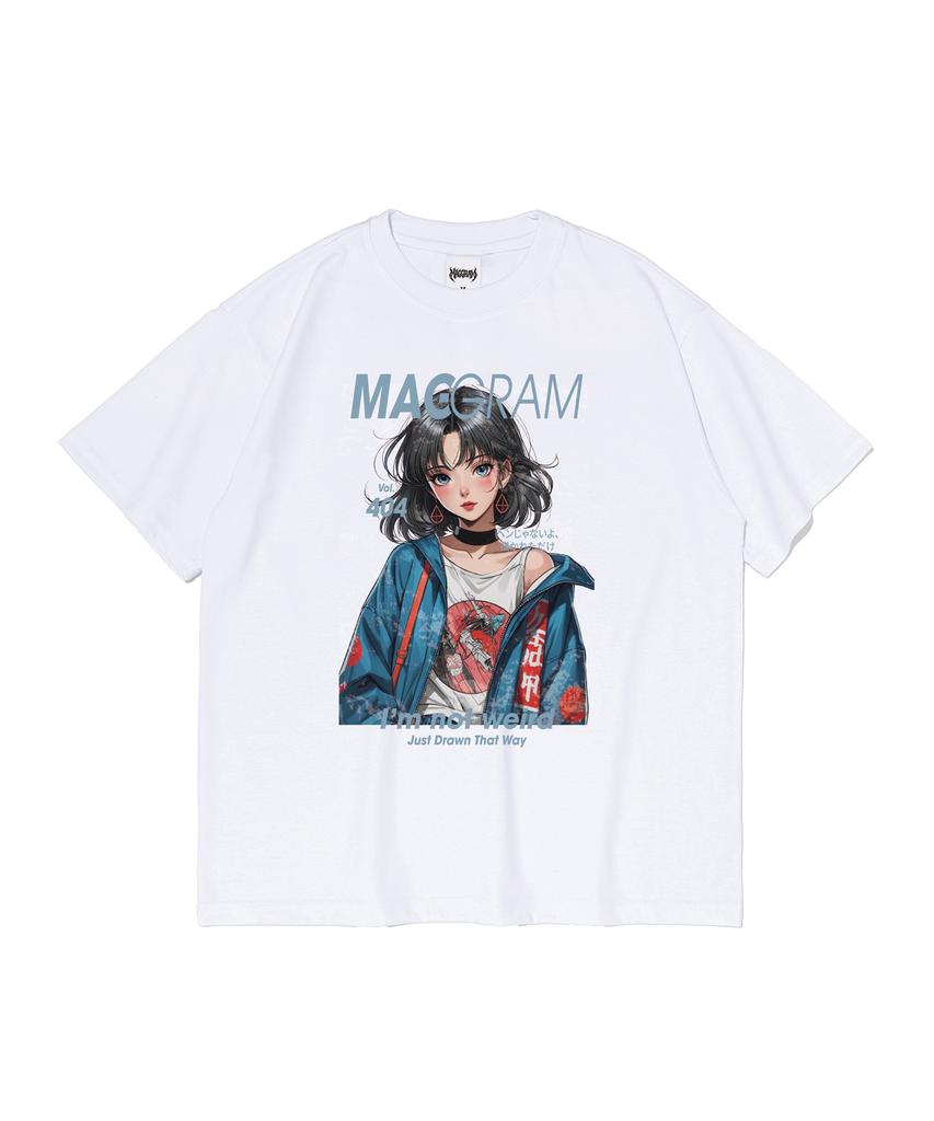 EMEIJIGEULAEM (Boxy Tee) Maggram Cute Benny Graphic Short Sleeve T-Shirt (White)