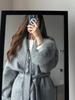 2025 A/W Women's French Tweed Short Coat with Fur Cuffs, V-neck, and Tie-waist - Solid Color.