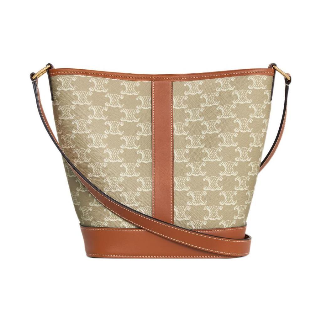 Celine Triomphe Monogram Canvas And Leather Bucket Bag Women Bags Beige Brown 191442FLC-02GR