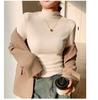 H679 Women's Slim Fit Half-High Collar Long-Sleeve Solid Color Warm Top for Autumn/Winter