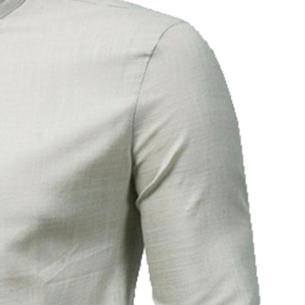 Męska koszula wizytowa szara slim fit stójka jednolity kolor elegancka miękka męska koszula Henley do biznesu