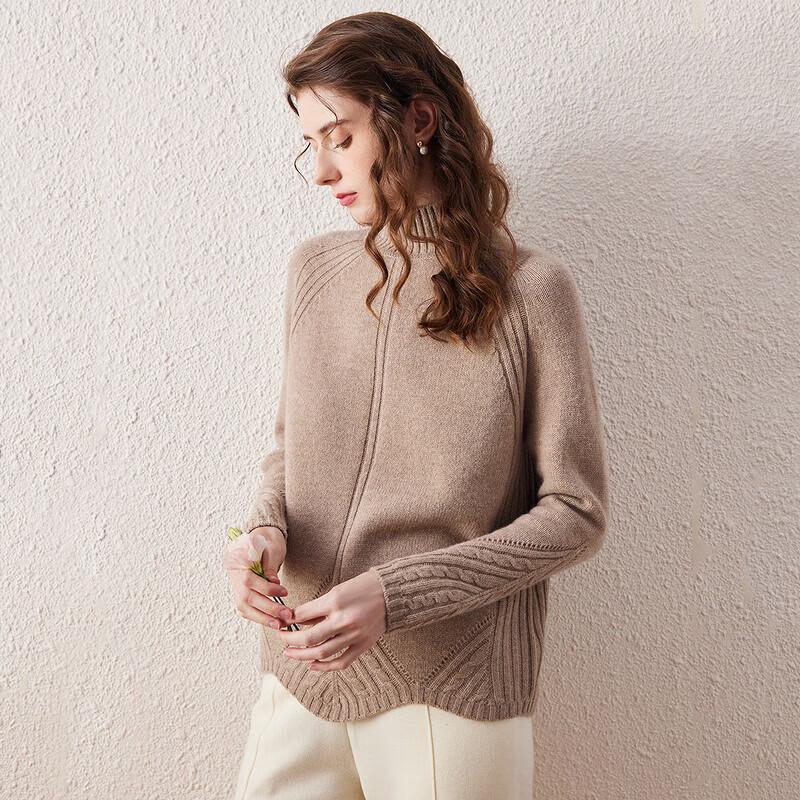 KEMENG BOKA Women's Cable Knit Mock Neck Wool Sweater