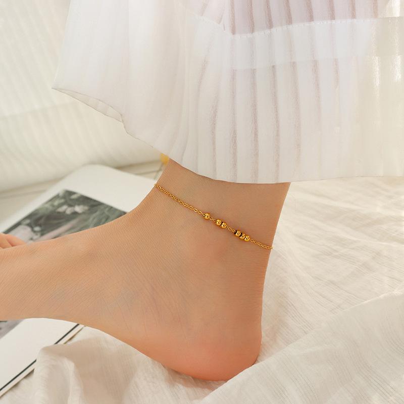 Elegant French-style Anklet: Versatile and Fashionable Titanium Steel with 18K Gold Plating, Non-Fading Foot Jewelry.
