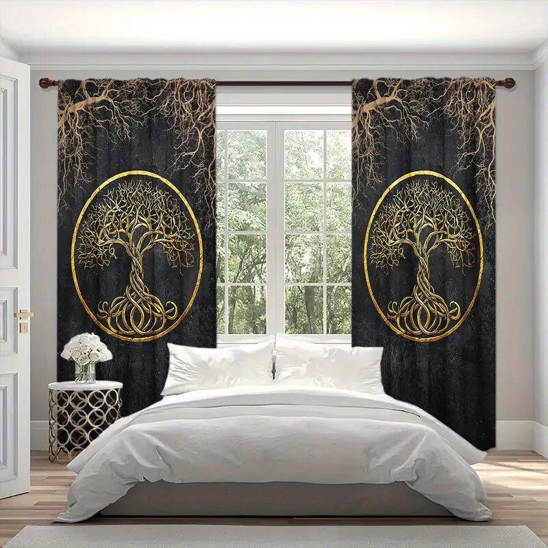 Life Tree Totem Printed Curtains Christmas Decorations Bedroom Living Room Home Decoration Curtain Made Of Polyester Washable Ready