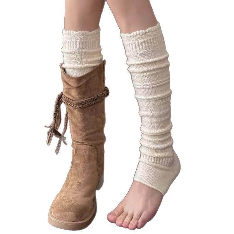 Foot Sock Pile Socks with Matching Boots, Long Stockings, Retro Openwork Lace Stockings, Calf Socks, Children's Woolen Socks