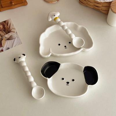 Cute Ins Wind Puppy Plate Household Tableware Fruit Salad Cake Ceramic Plate Dim Sum Plate Breakfast Tray