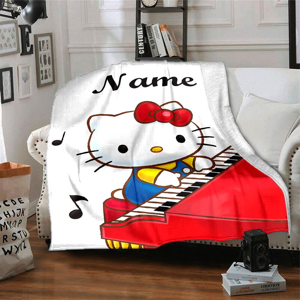 Customizable HelloKitty5 Throw Blanket – Personalized Name, All-Season Cozy Snug Blanket, Machine Washable, Personalized Blanket
