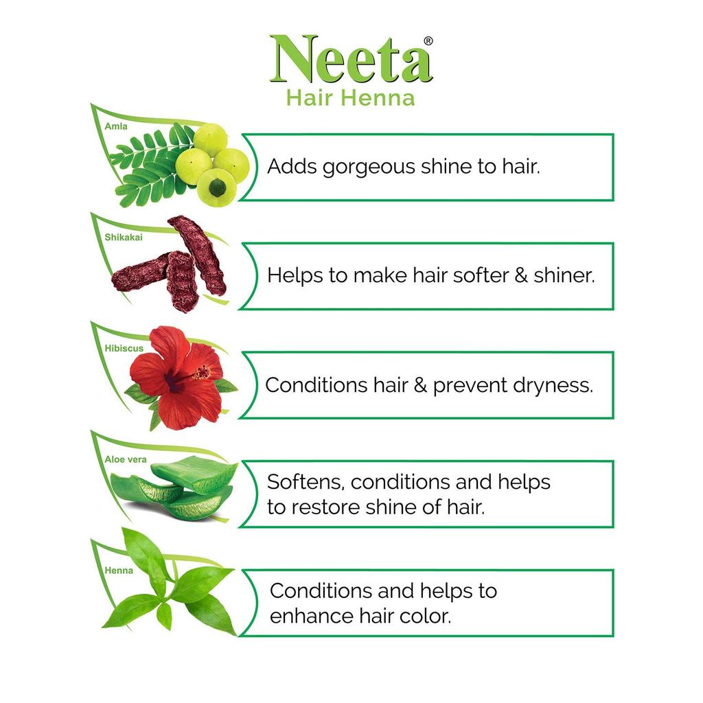 Neeta Haar Henna Kleur Natuurlijk Bruin 125g X Pak van 4 Ammoniakvrije Haarkleur voor Vrouwen Mannen