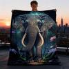 1pc Ornate Elephant Design Throw Blanket Polyester Fiber, Lightweight Flannel, Soft & Warm, All Season Use for Outdoor, Camping Digital Print
