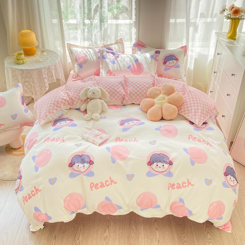 Washed Cotton Bedding Four-piece Set, Quilt Cover, Bed Sheet, Dormitory Three-piece Set