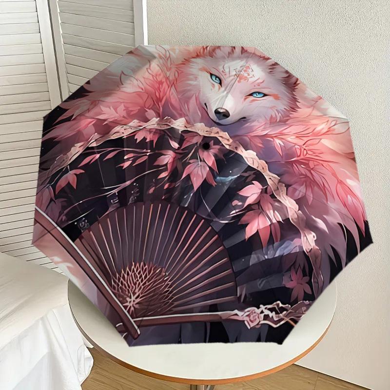 

1pc Cherry Blossom Fox Fan Artwork Umbrella with Plastic Handle,Suitable for All Seasons Home Travel Outdoor UmbrellaDD716