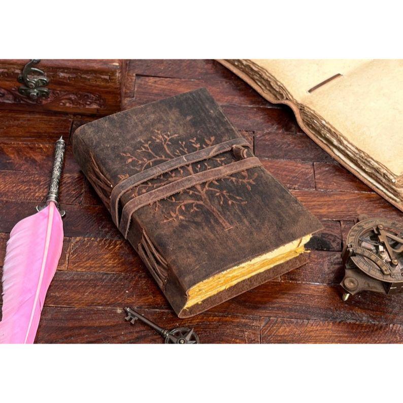 

Tree of Life Leather Journal: Handmade Wiccan Grimoire, Book of Shadows Celestial Leather Journal Spell Book Witchcraft Gift Witches Journal 7 x 5 in * 100 Page