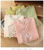 Women's Ethnic Embroidered Chinese Style Cotton-Linen Shirt with Frog Buttons and Seven Sleeves
