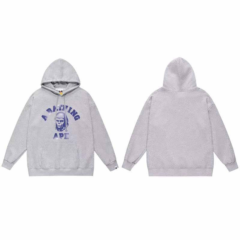 Mens Oversized Hooded Sweatshirt With Ape Head Print Heavyweight Cotton Long Sleeve Pullover Daily Wear