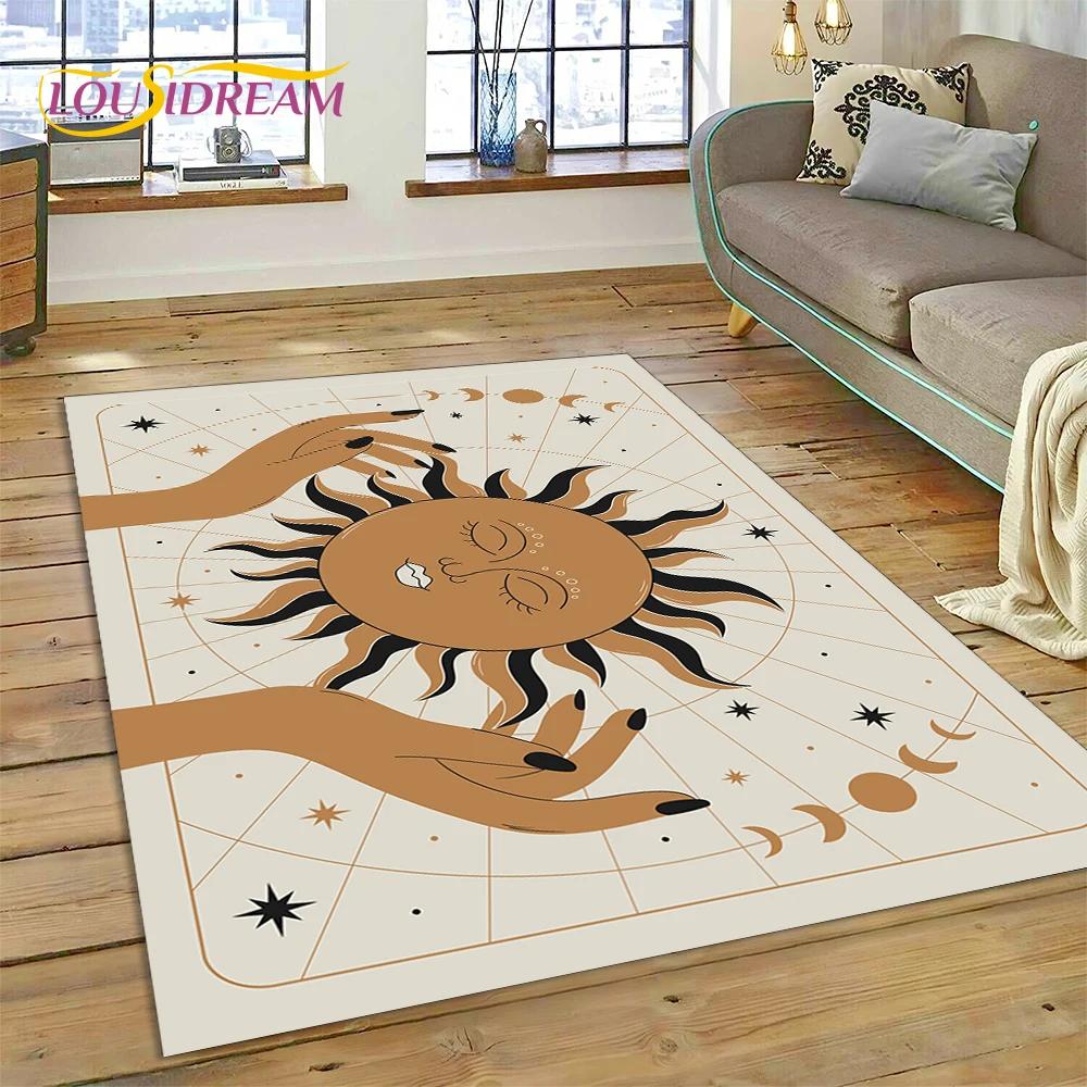 3D Mysterious Tarot Sun Moon Mandala Magic Cartoon Rug Carpet for Living Room Bedroom Home Decor,Non-slip Decoration for Doormat