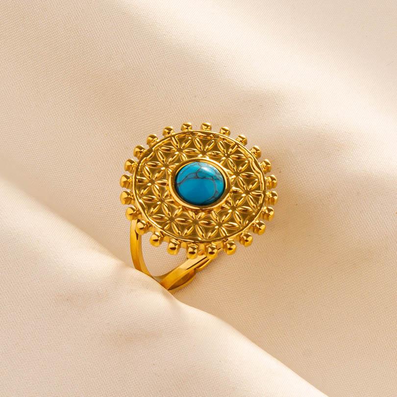 1pcs Blue Stone Ethnic Vintage Open Adjustable Sun Heart Star Stainless Steel Rings For Women Men Accessories Jewelry Bague Gift